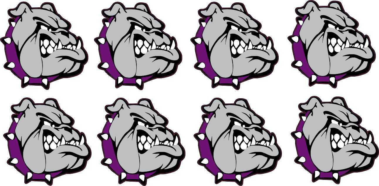 1in x 1in Right Facing Purple Collared Bulldog Vinyl Stickers Mascot Decal