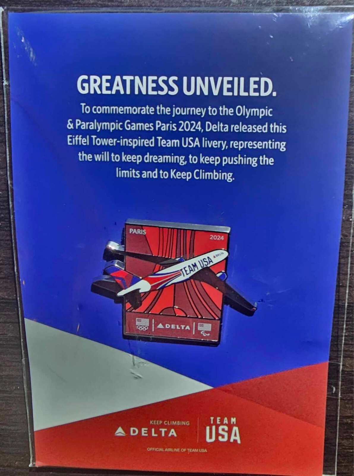 Delta Air Lines Team USA Paris 2024 Olympics Airplane Livery Collectible Pin Delta Air Lines Team USA Paris 2024 Olympics Airplane Livery Collectible Pin