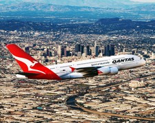 QANTAS AIRLINES AIRBUS A380-800 OVER LOS ANGELES 8x10 GLOSSY PHOTO PRINT picture
