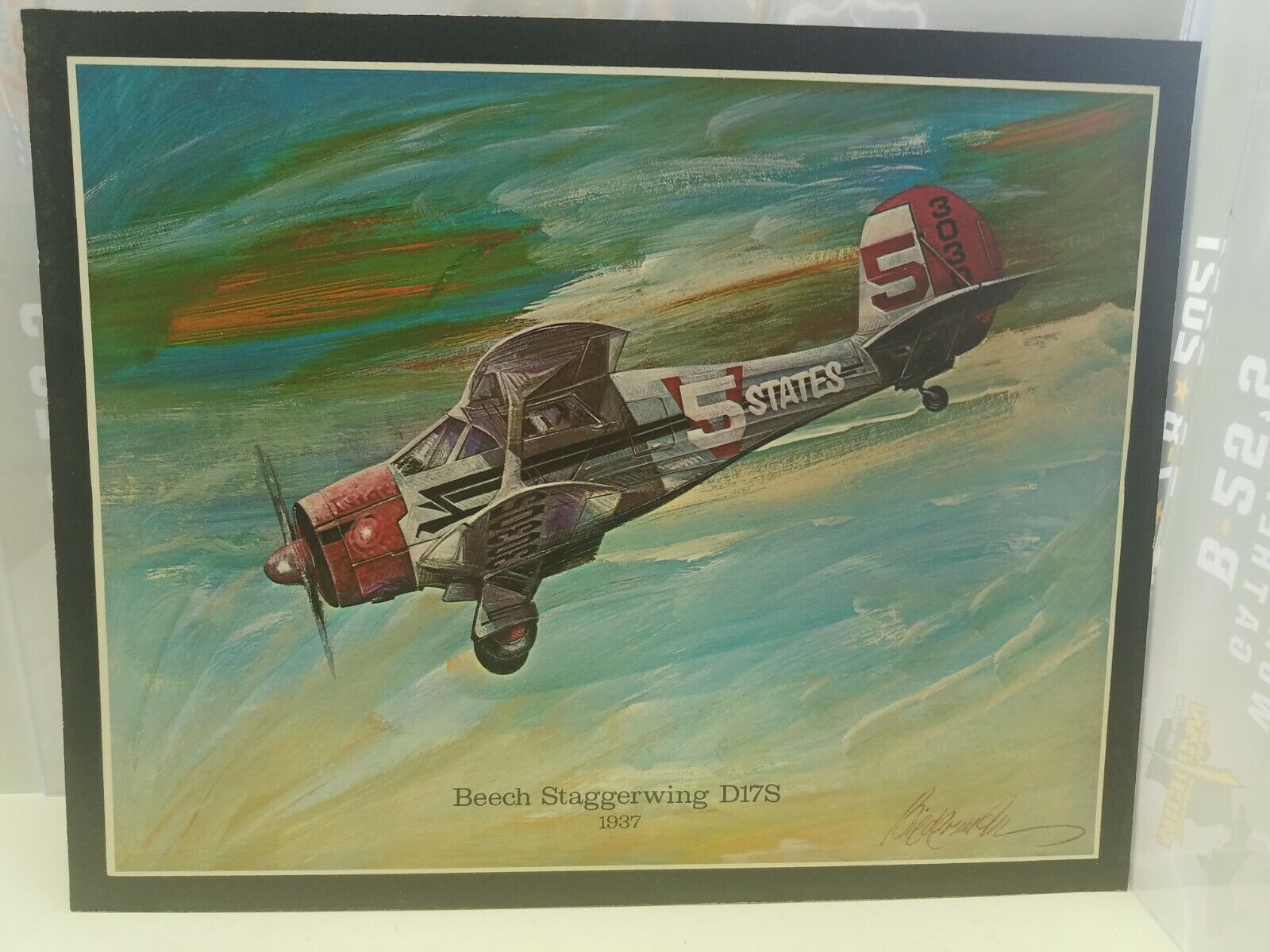 1937 Beech Staggerwing D17S Prop Reproduction Art Print US Air Attaches' London