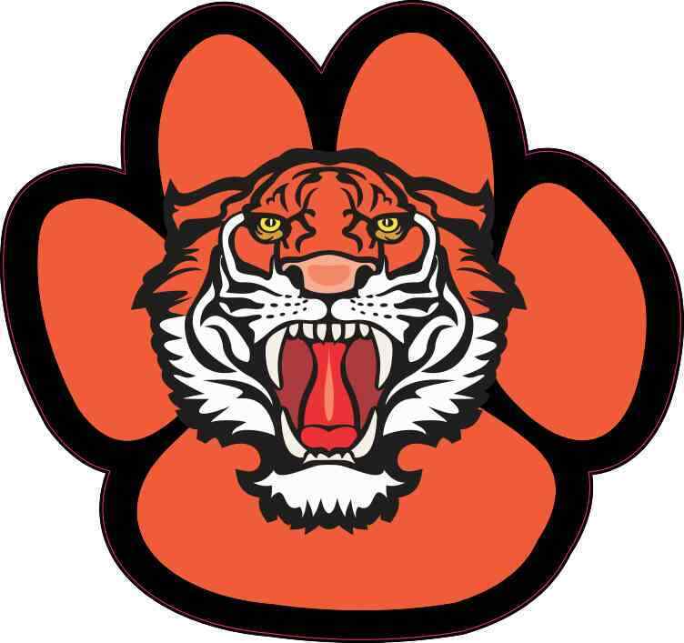 5in x 4.75in Orange and Black Tiger Paw Sticker Car Truck Vehicle Bumper Decal