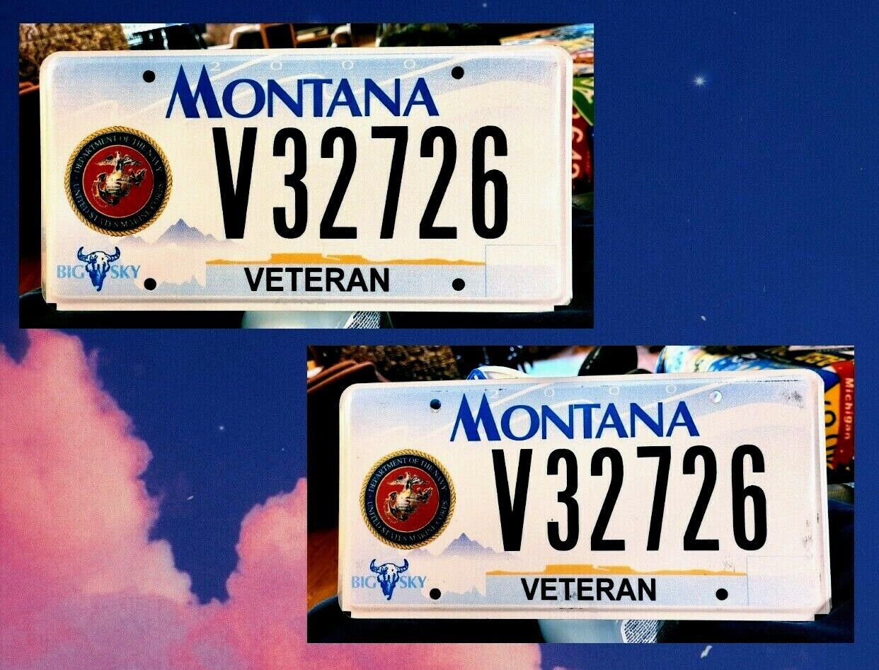 MONTANA - 2000 series US VETERAN, Marines matched pair license plates