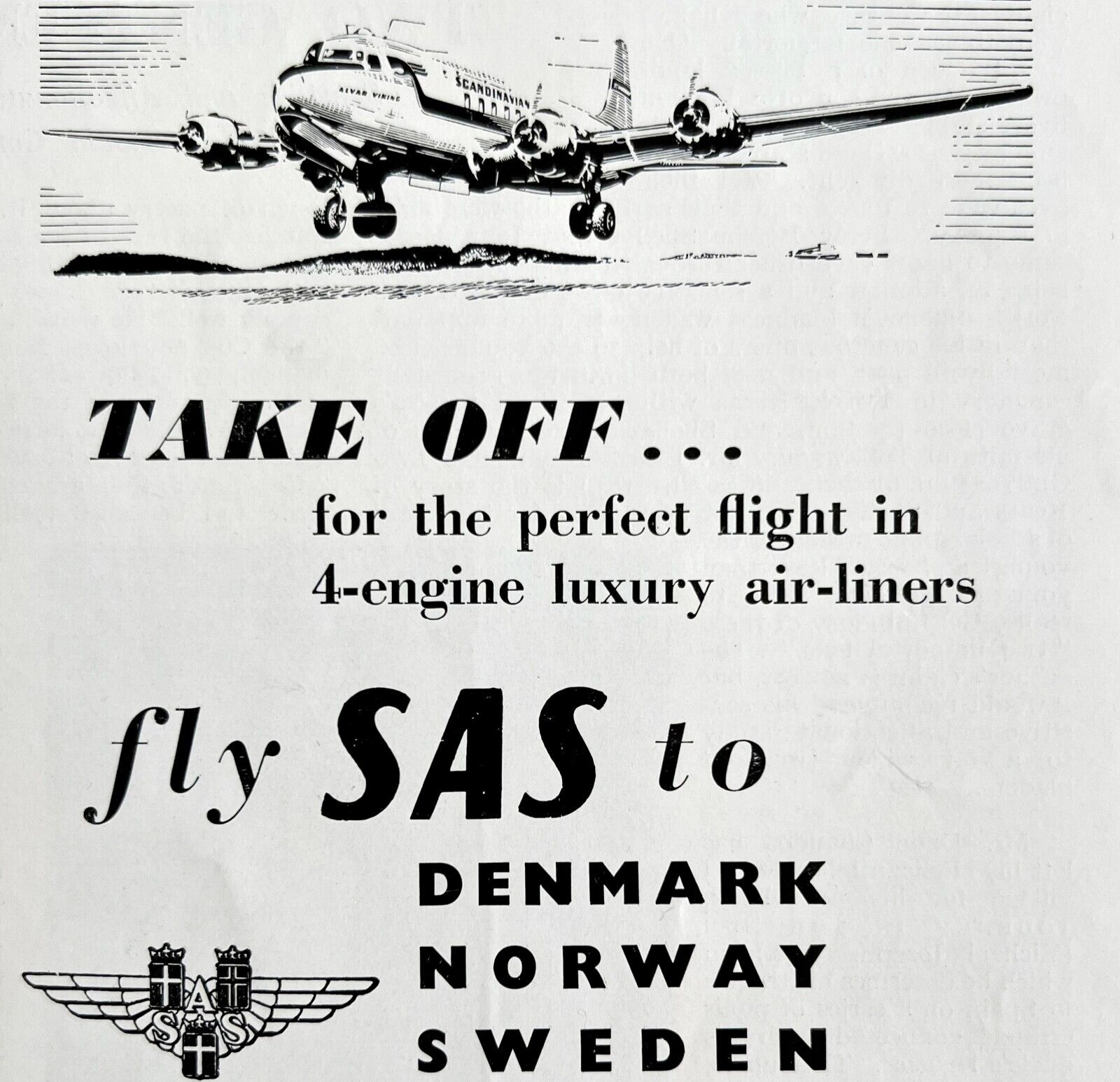 Scandinavian Airlines System SAS 1952 Advertisement UK Import Aviation DWII8