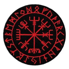 VIKING COMPASS PATCH Vegvisir IRON-ON EMBROIDERED ICELANDIC NORSE RUNE - RED picture