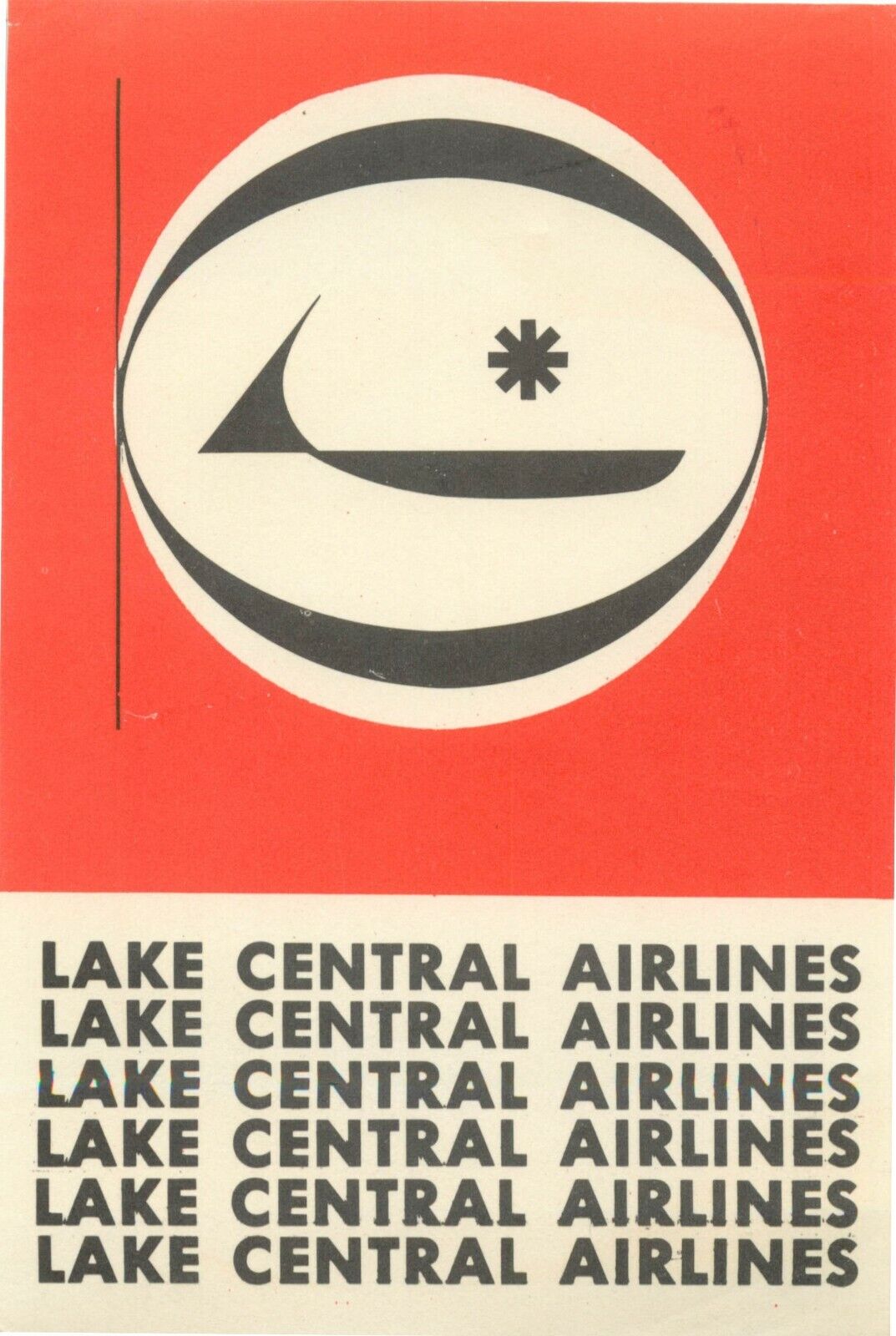 LAKE CENTRAL AIRLINES - Great Old Airline Luggage Label, c. 1955