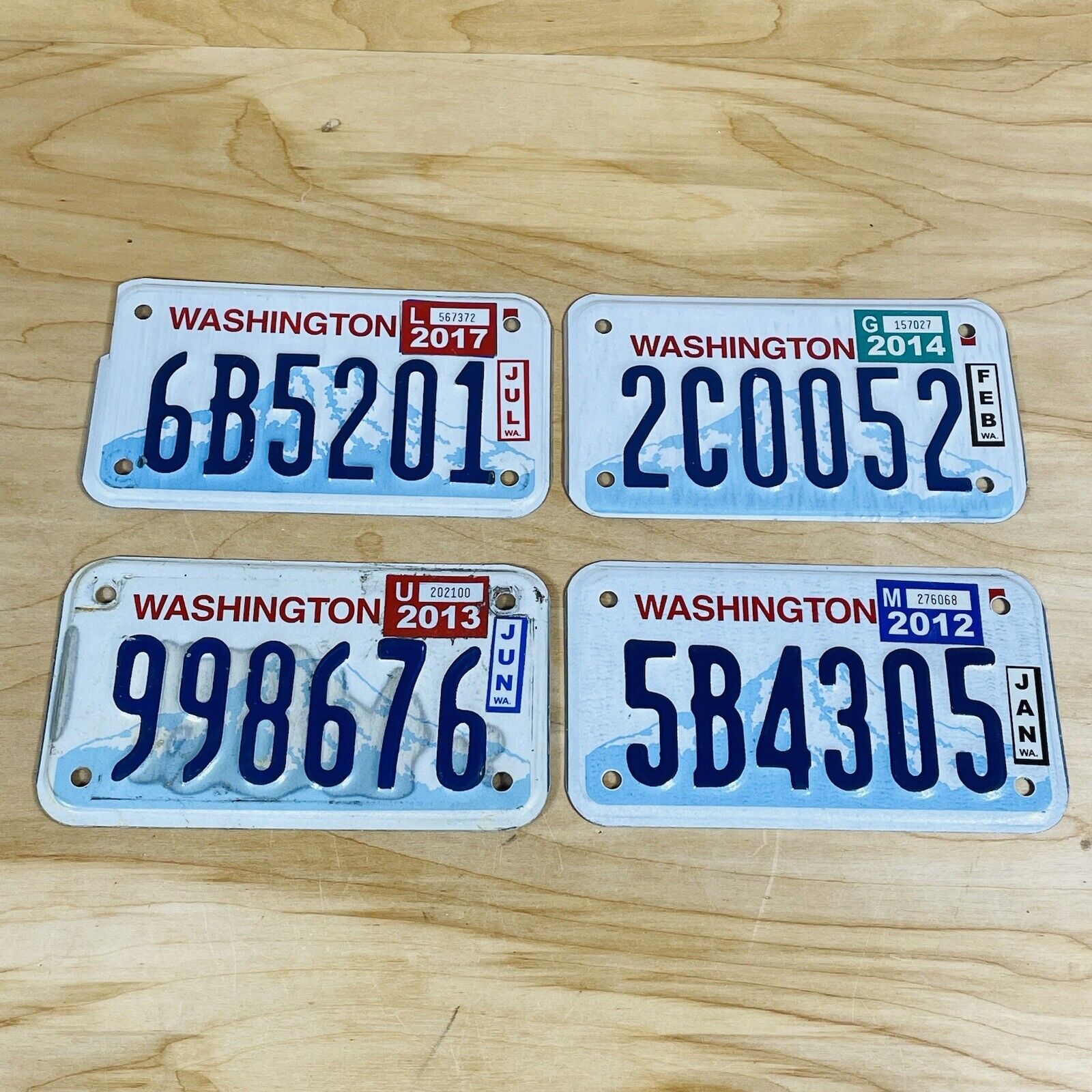 Washington Mt. Rainier Motorcycle License Plates 6B5201, 2C0052, 5B4305, 998676