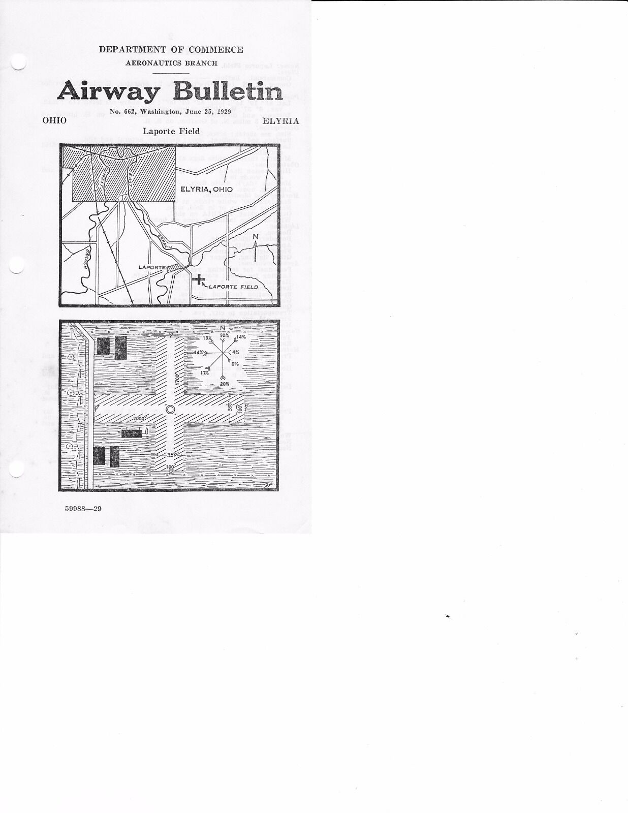 Airway Bulletin No 662, Laporte Field, Elyria Ohio, from 1929.