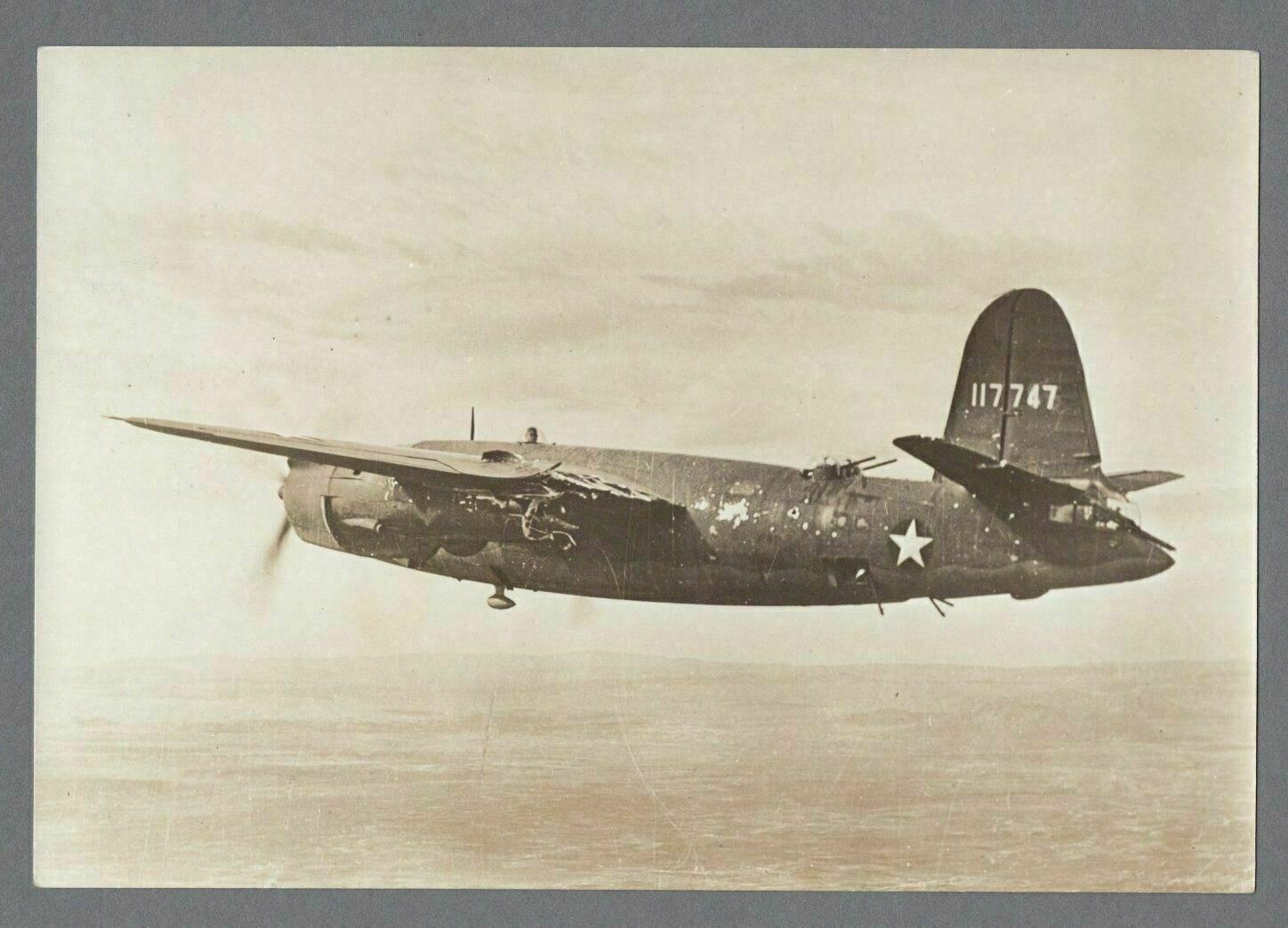 MARTIN B-26 MARAUDER US ARMY FLAK DAMAGE ORIGINAL VINTAGE PRESS PHOTO N. AFRICA