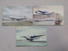 Pan Am set of 3 Postcards by Artist John T McCoy  Boeing 747, M-130, B-314 picture
