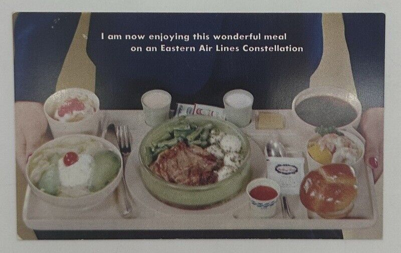 Vintage Unused Postcard Eastern Airlines Lockheed Constellation In Flight Meal