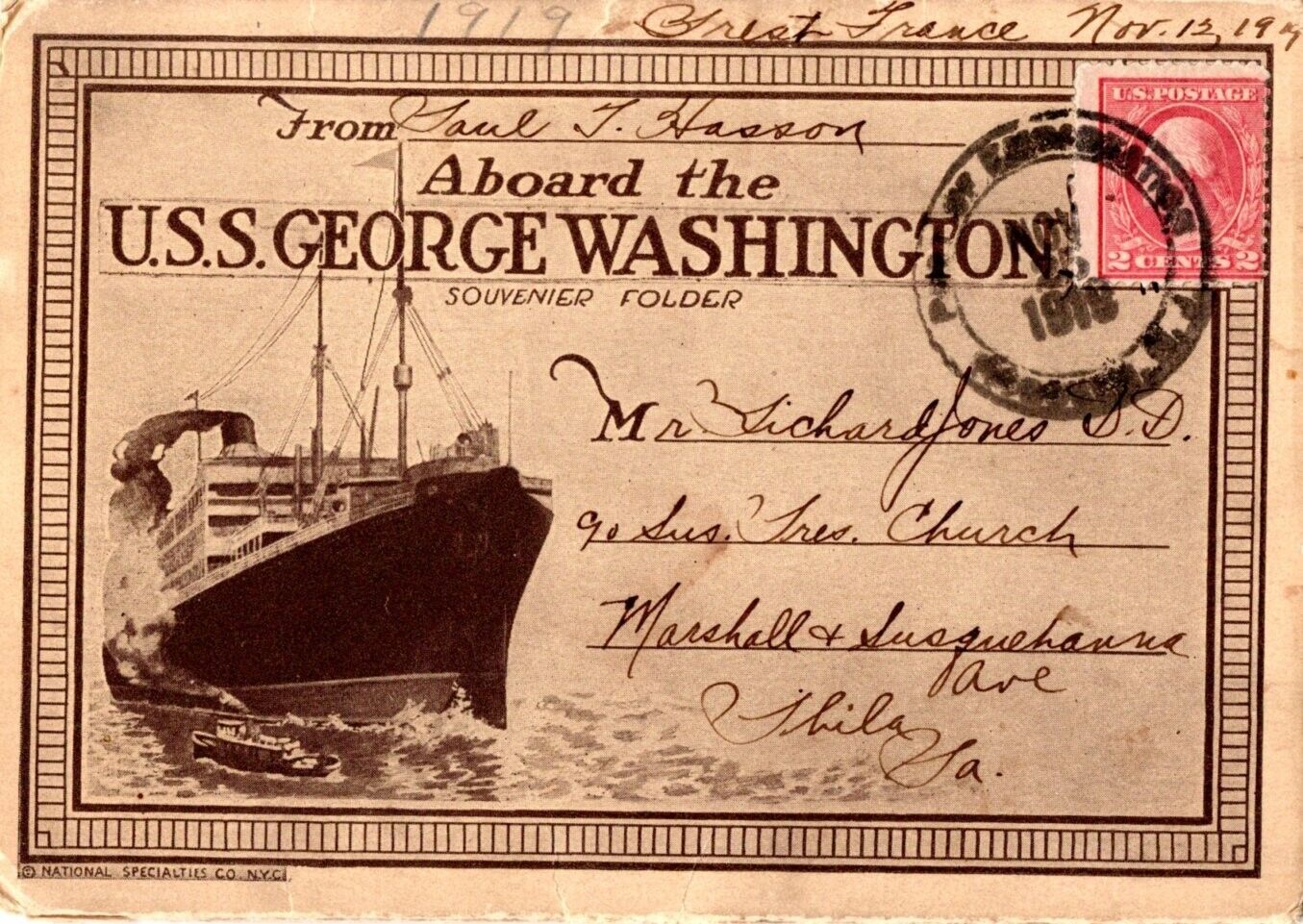 C. 1918 U.S.S. GEORGE WASHINGTON  Troopship Souvenir Photo Mailer w/ 10 Images