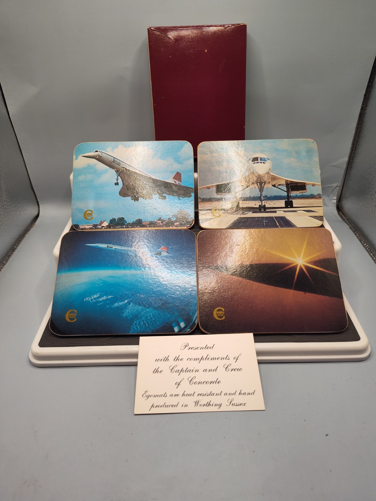 CONCORDE Original Set 4 British Airways Egomats Handmade Coasters Original Box