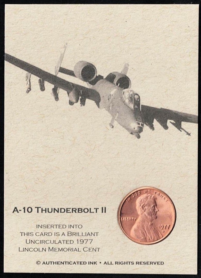 A-10 THUNDERBOLT II - 1977 B/U Lincoln Coin Card - WARTHOG * TWIN-TURBOFAN JET A-10 THUNDERBOLT II - 1977 B/U Lincoln Coin Card - WARTHOG * TWIN-TURBOFAN JET