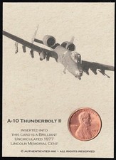 A-10 THUNDERBOLT II - 1977 B/U Lincoln Coin Card - WARTHOG * TWIN-TURBOFAN JET picture