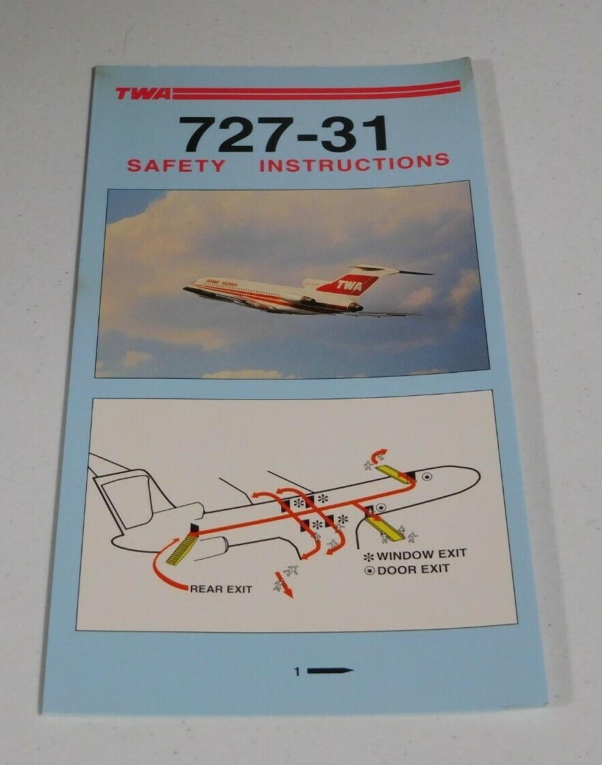 TWA BOEING 727-31 SAFETY INSTRUCTIONS CARD VERY GOOD CONDITION 5/91 TWA BOEING 727-31 SAFETY INSTRUCTIONS CARD VERY GOOD CONDITION 5/91