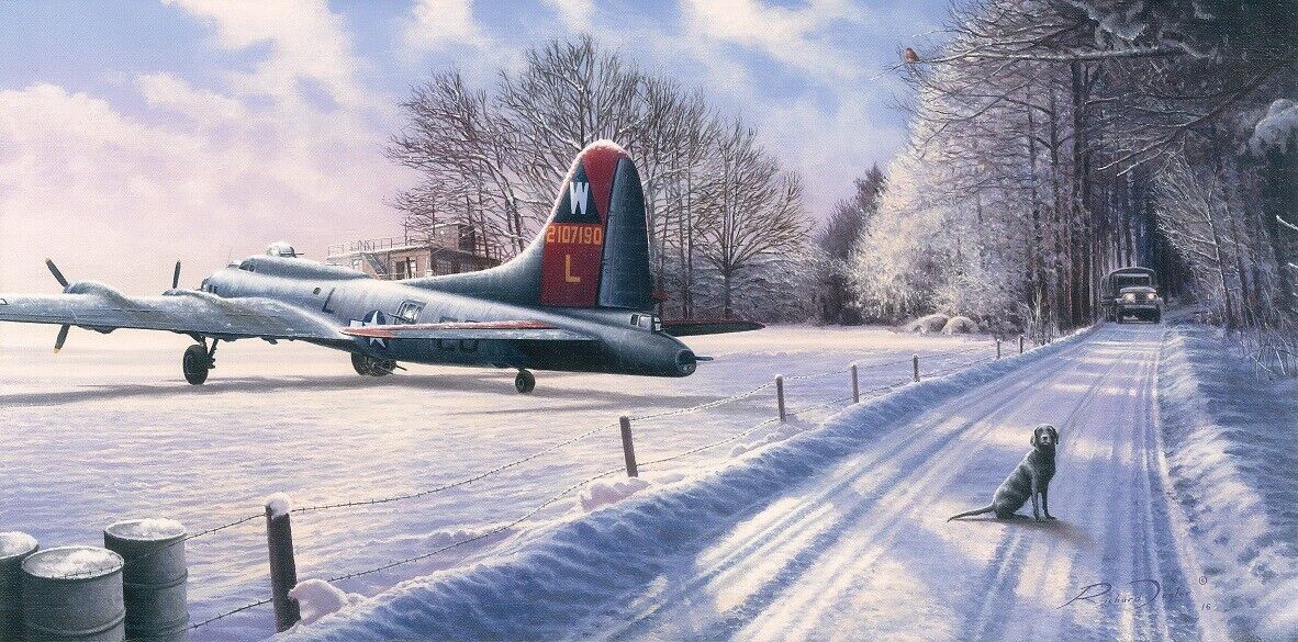 Fortress at Rest by Richard Taylor aviation art autographed by B-17 veterans