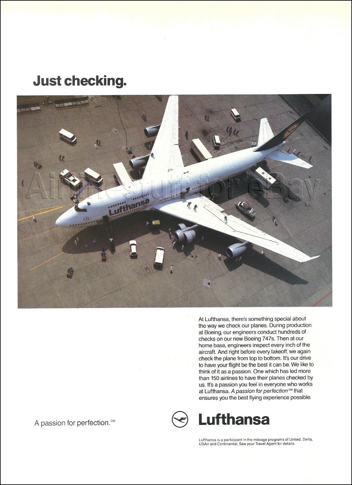 1991 LUFTHANSA Airlines BOEING 747-400 Jumbo Jet ad advert airways GERMANY