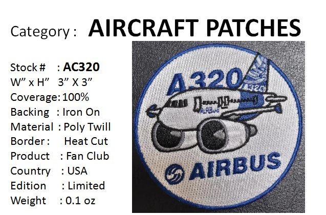 AIRBUS 320- - 3” Cloth Patch - AC320 AIRBUS 320- - 3” Cloth Patch - AC320