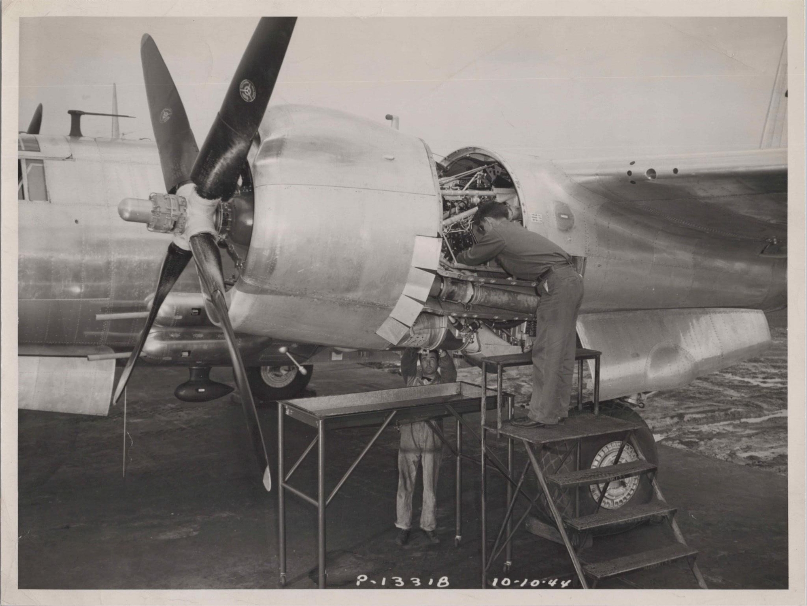 MARTIN B-26 MARAUDER ENGINE MAINTENANCE MANUFACTURERS PHOTO WW2 CENSOR STAMP
