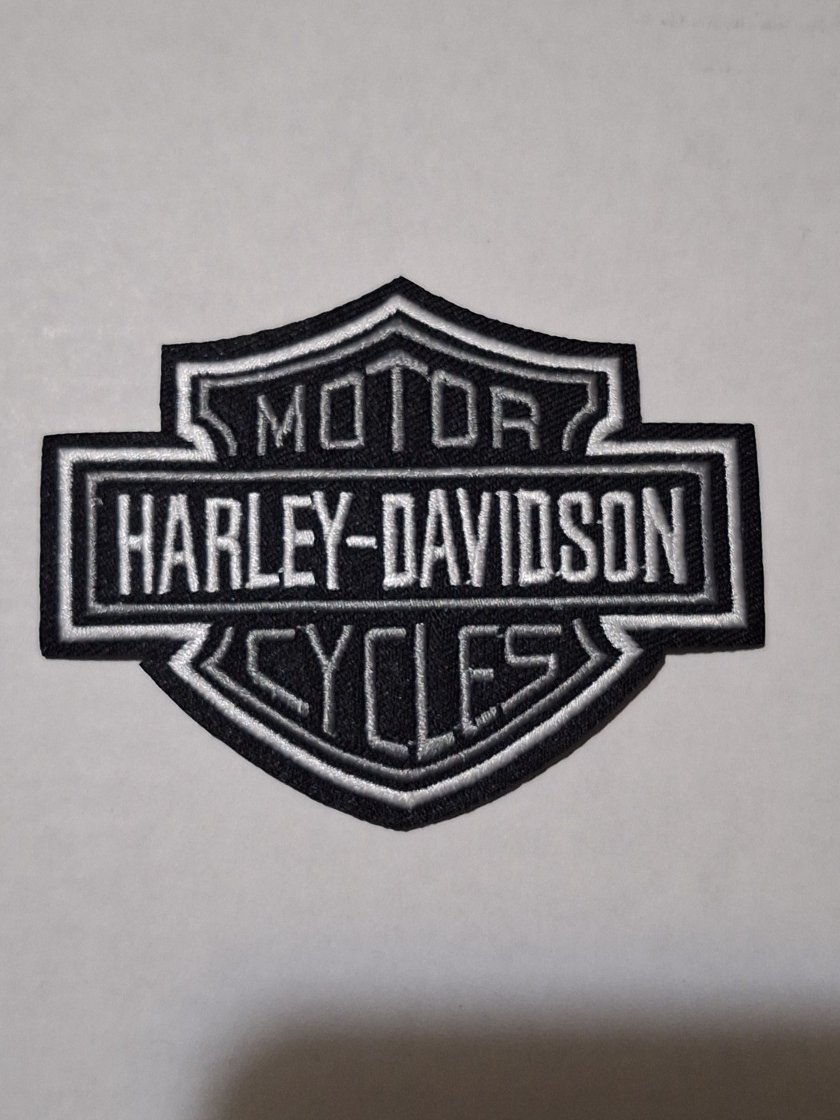 Embroidered Harley-Davidson Shield Iron On Patch Gray and White Embroidered Harley-Davidson Shield Iron On Patch Gray and White