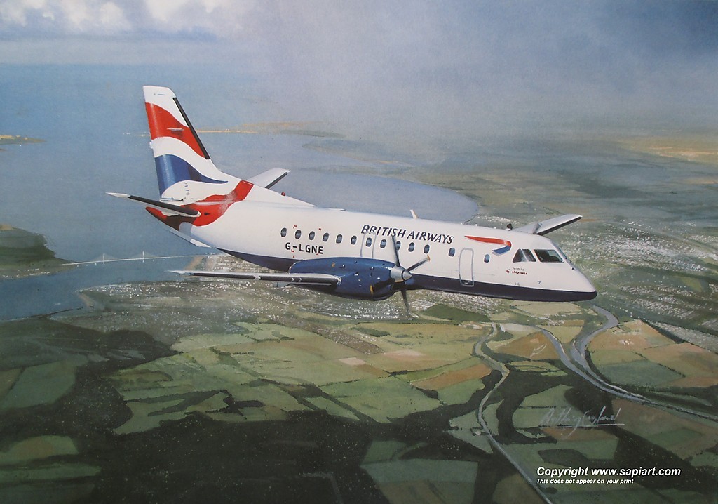 BRITISH AIRWAYS SAAB 340 AIRLINER ART PRINT ANTHONY COWLAND INVERNESS BRITISH AIRWAYS SAAB 340 AIRLINER ART PRINT ANTHONY COWLAND INVERNESS