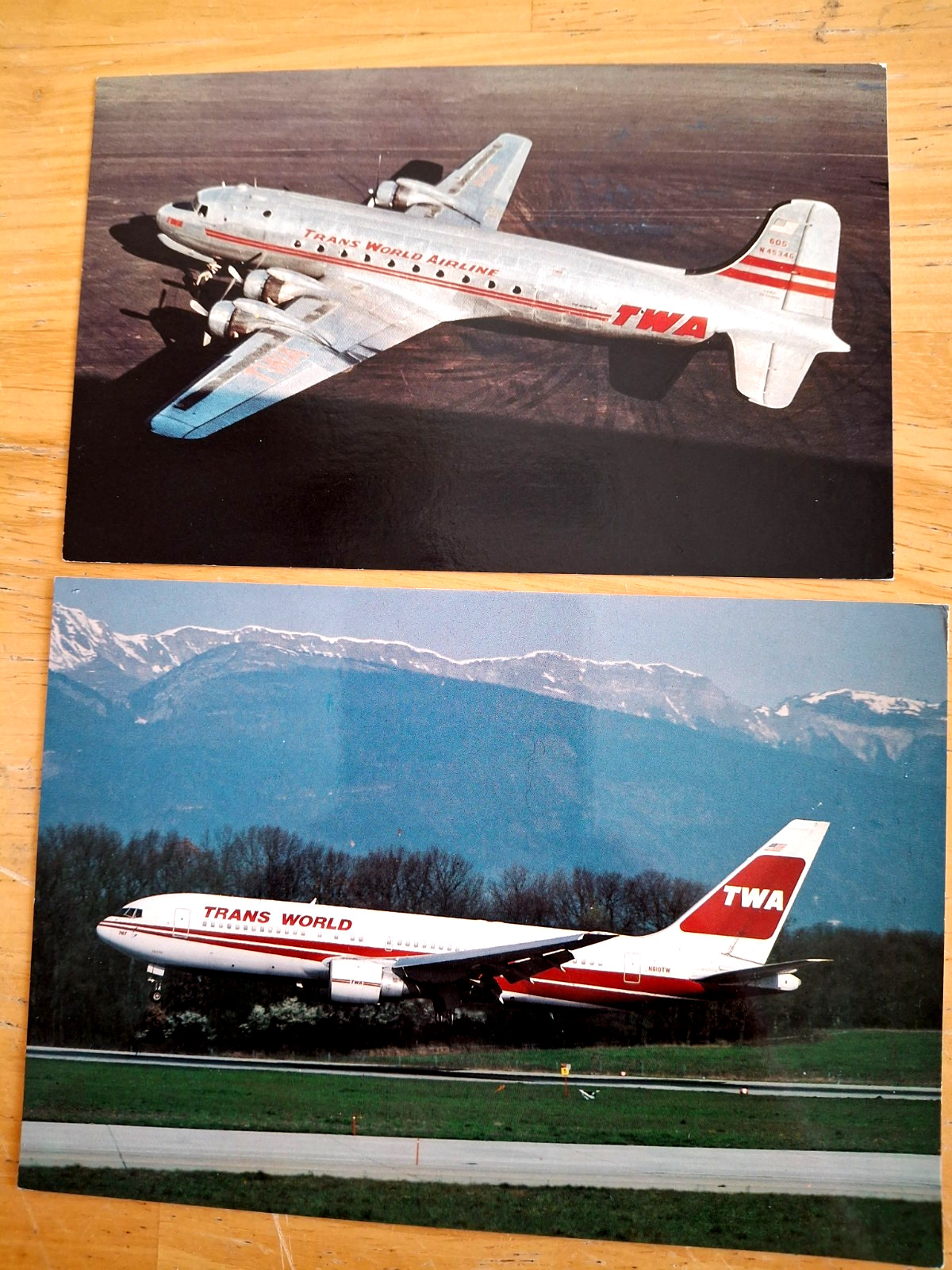 TWA 2 Postcards Douglas C-54 =DC-4 + Boeing 767-231er TWA 2 Postcards Douglas C-54 =DC-4 + Boeing 767-231er