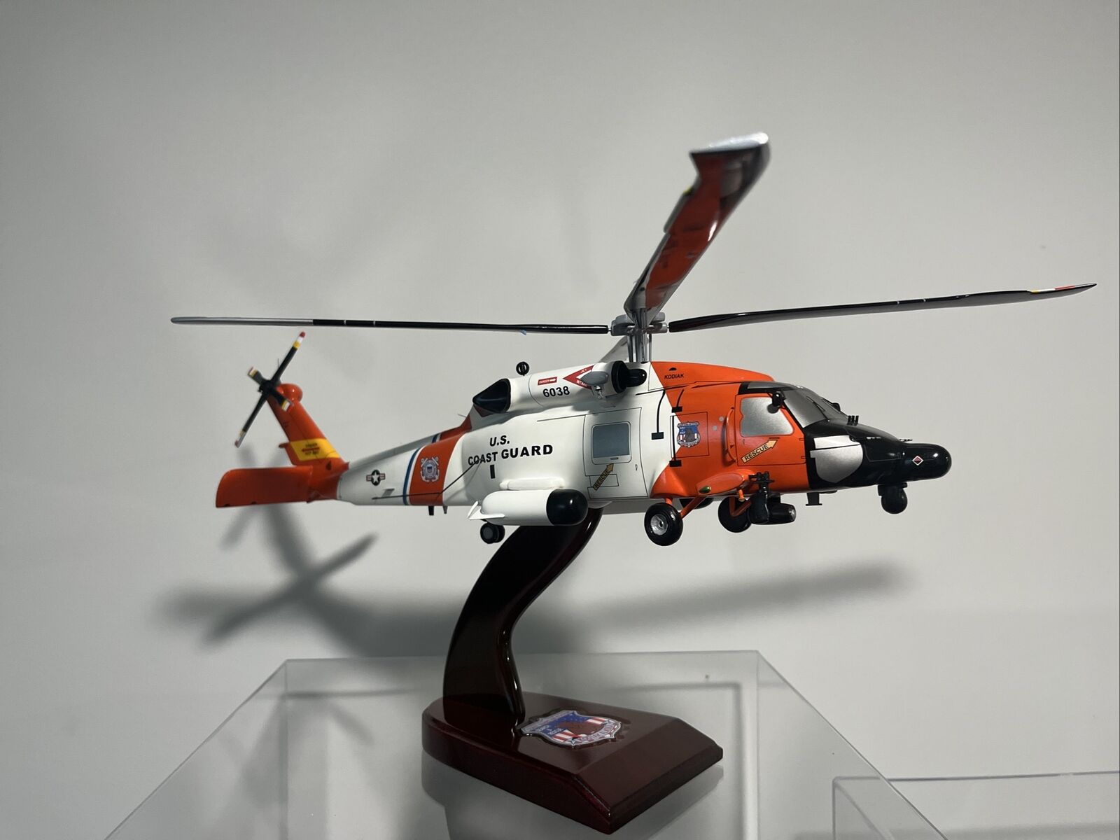 Sikorsky MH-60T Jayhawk Helicopter USCG Air Station Kodiak Wood Desktop Model 
