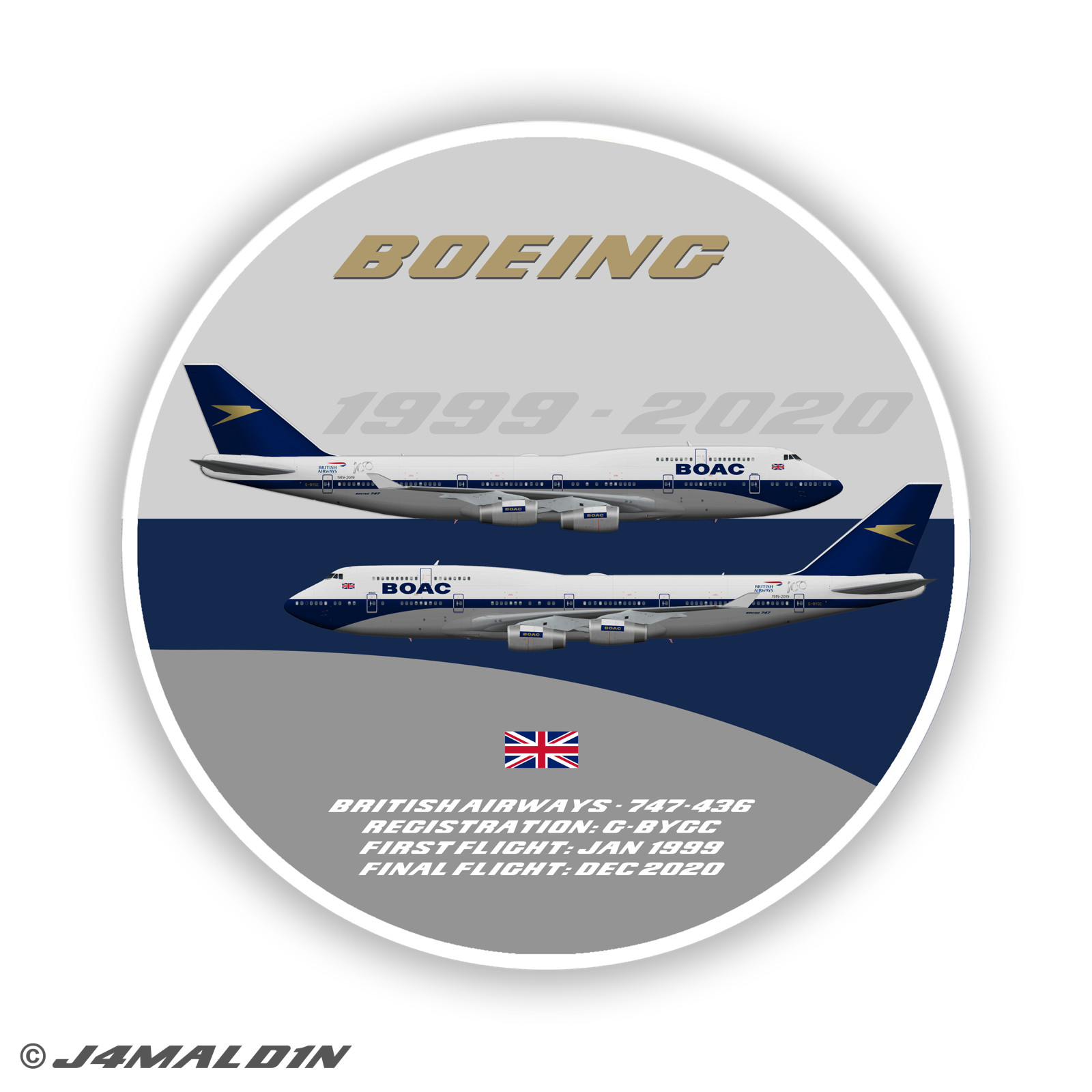 Premium Boeing 747-400 Sticker - British Airways BOAC 