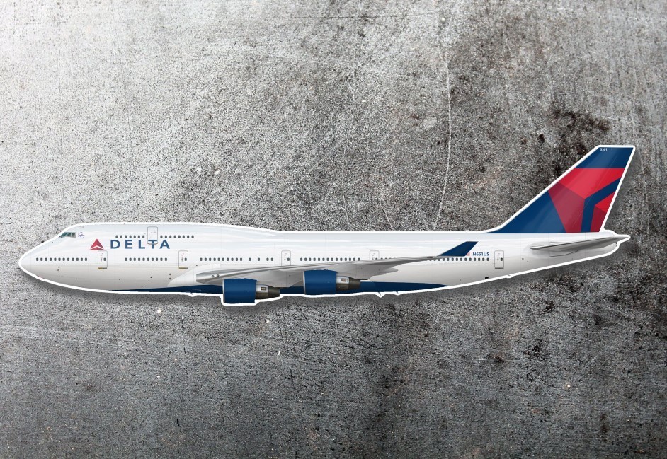Delta 747-400 Airplane Sticker 8\ Delta 747-400 Airplane Sticker 8\