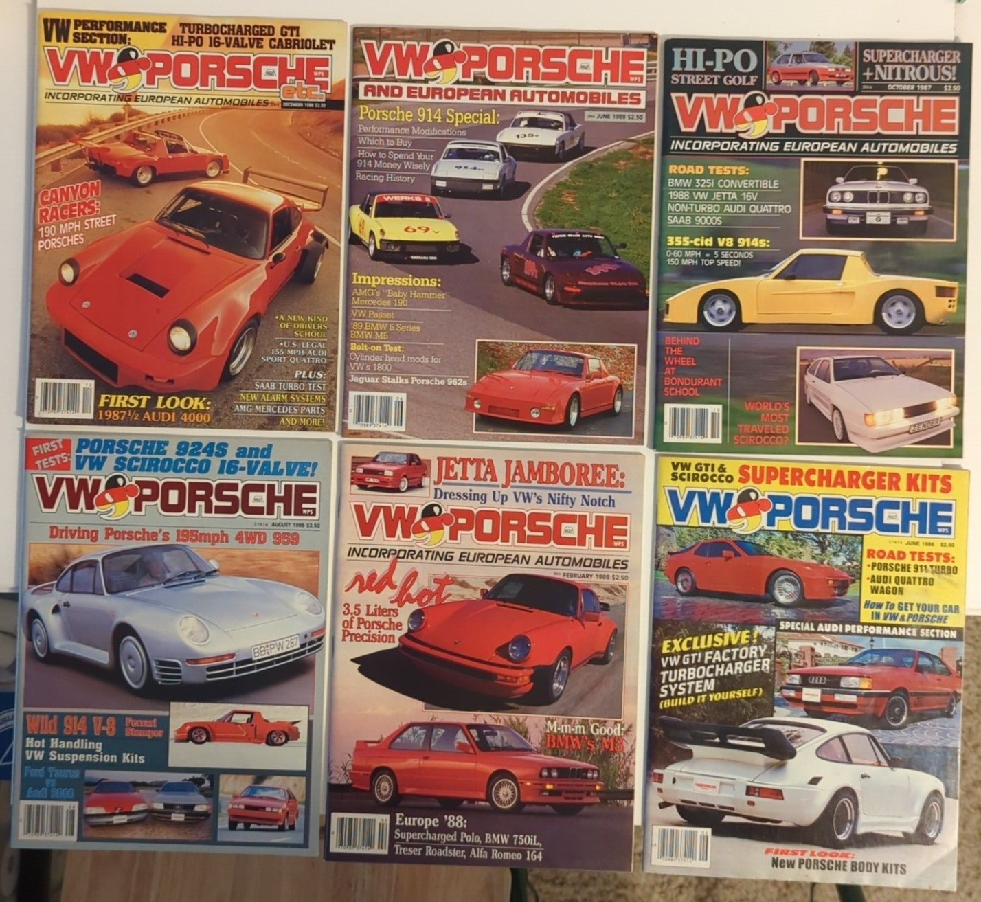 Lot of 6 VW & PORSCHE MAGAZINE 6/86 8/86 2/88 6/88 10/87 12/86 No Mailing Labels