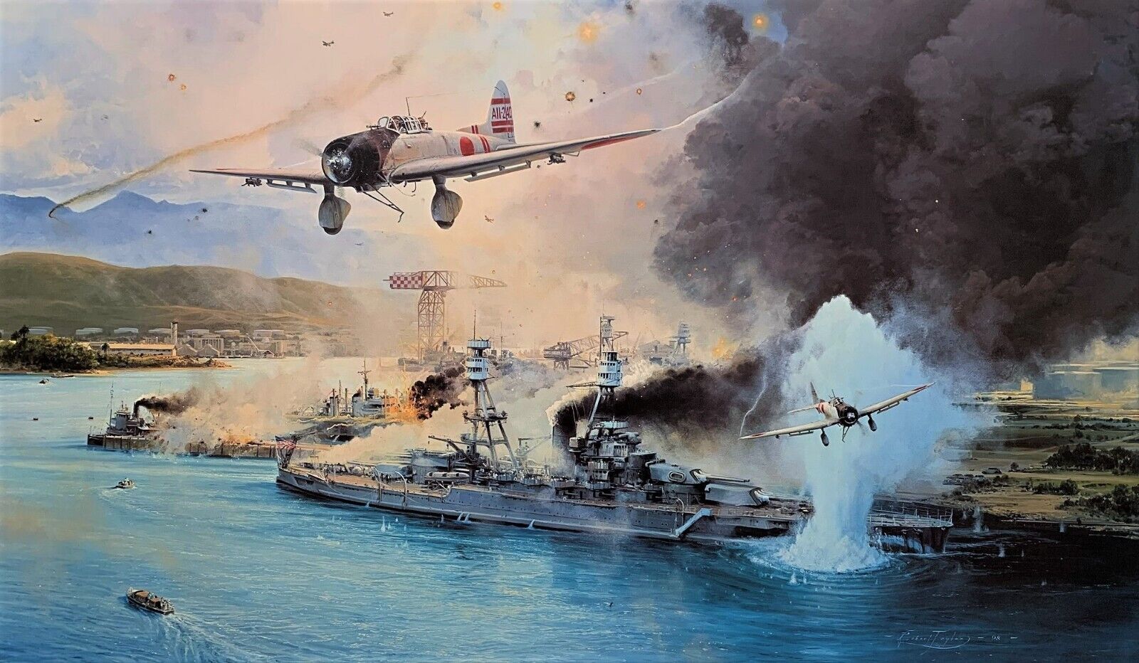 Remember Pearl Harbor by Robert Taylor art print signed by USS Nevada Veterans