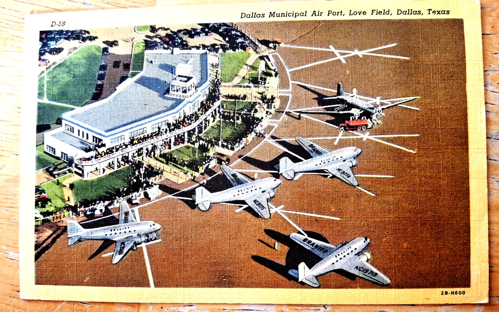 LOVE FIELD DALLAS Municipal Airport Postcard, Douglas DC-3's LOVE FIELD DALLAS Municipal Airport Postcard, Douglas DC-3's