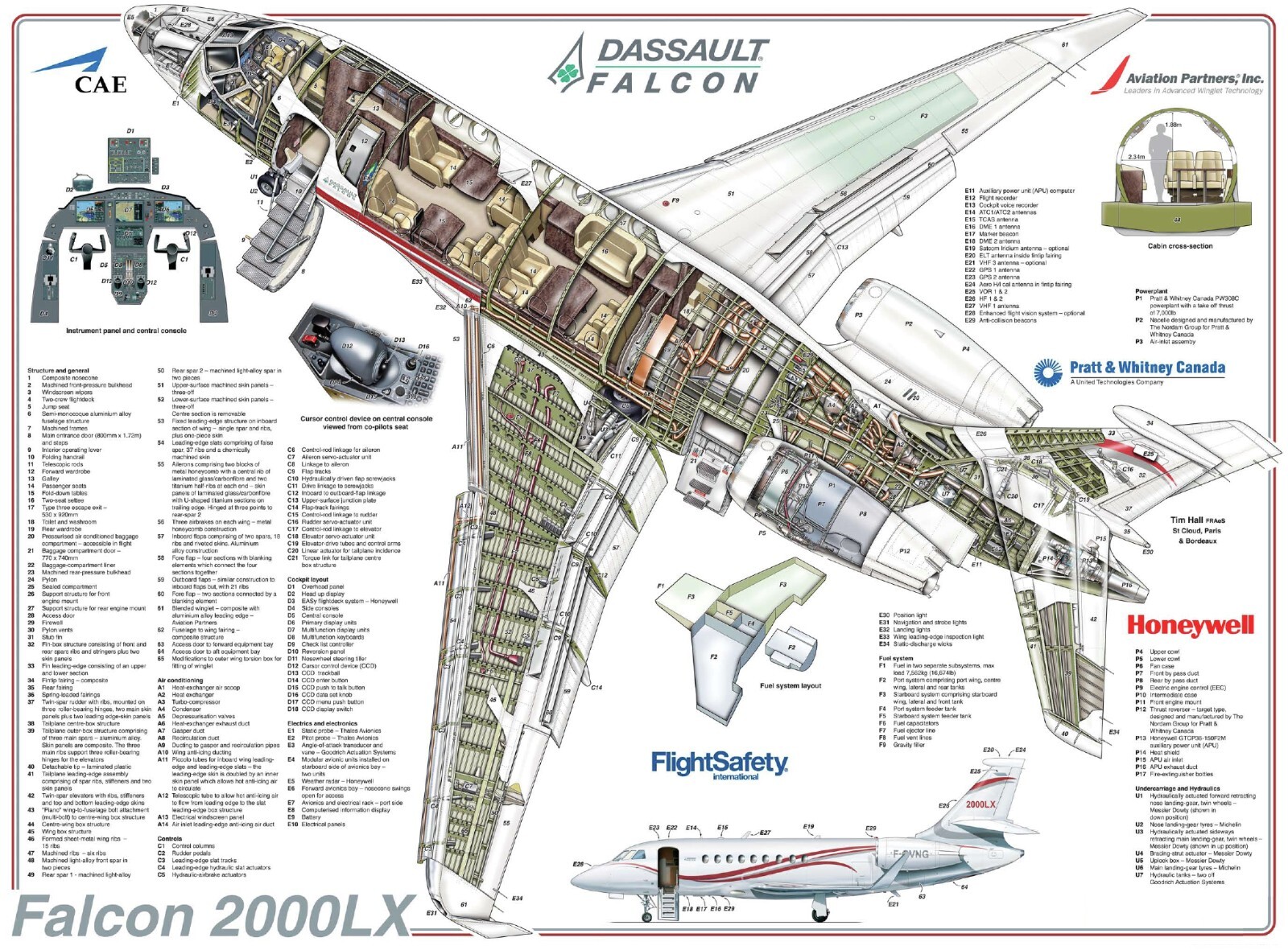 Dassault Falcon 2000LX cutaway Poster 24x36 in Dassault Falcon 2000LX cutaway Poster 24x36 in