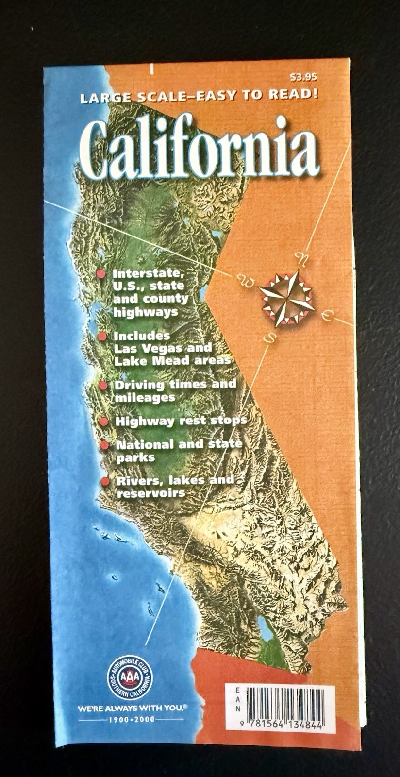 Vintage 2000 AAA California Road Map Large Scale Las Vegas Lake Mead Auto Club