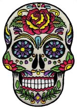 SUGAR SKULL PATCH iron-on embroidered DIA DE LOS MUERTOS CALAVERA DAY OF DEAD picture