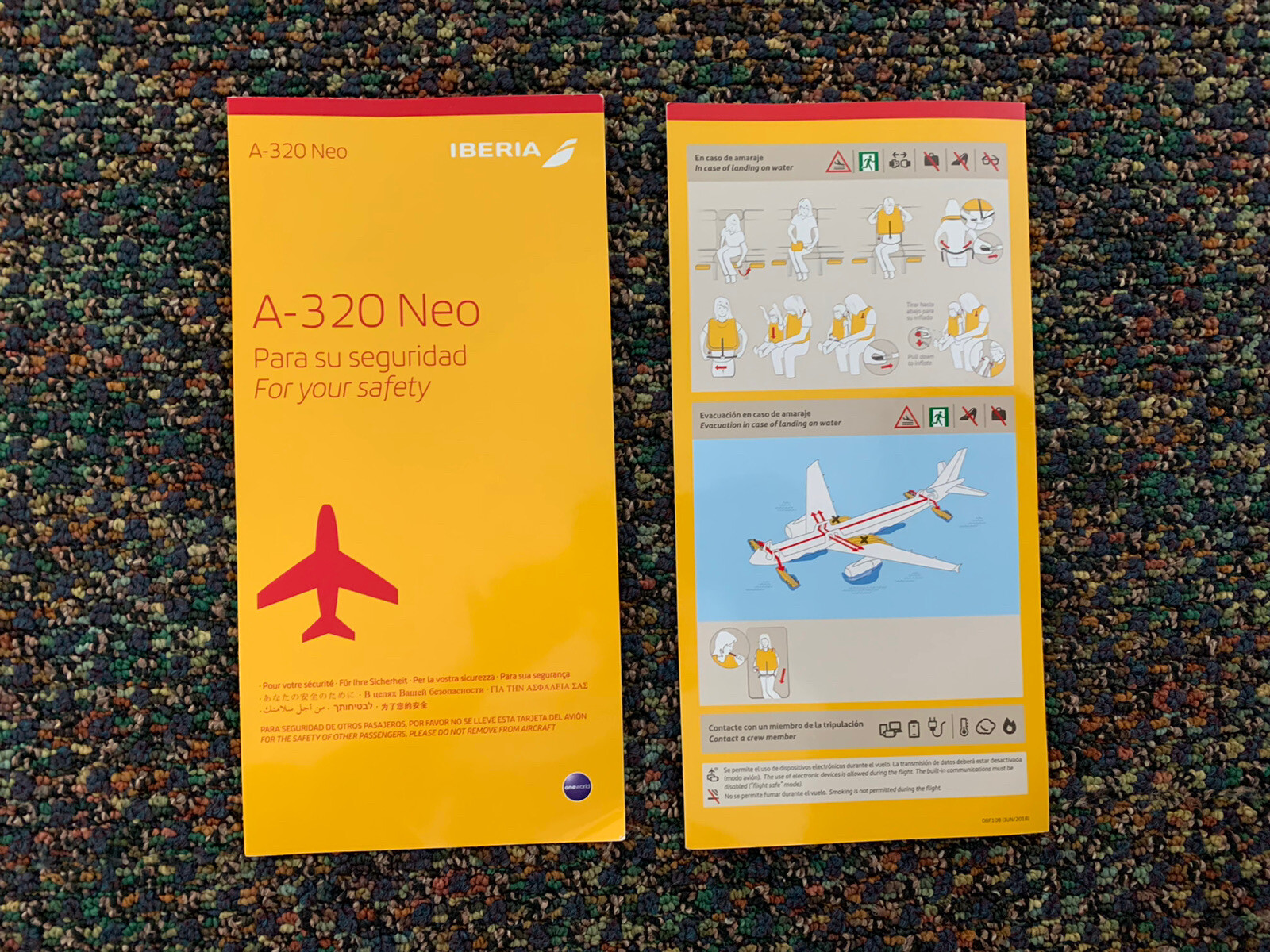 Iberia New Logo Airbus A320NEO Safety Card ONEWORLD Airlines Spain Iberia New Logo Airbus A320NEO Safety Card ONEWORLD Airlines Spain