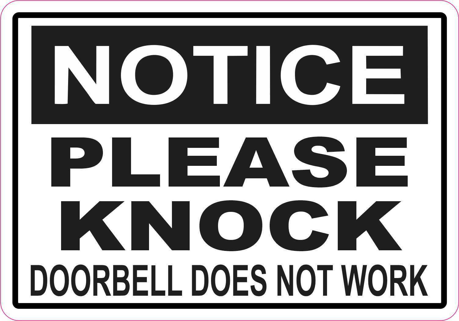 5in x 3.5in Doorbell Does Not Work Please Knock Magnet Magnetic Business Sign