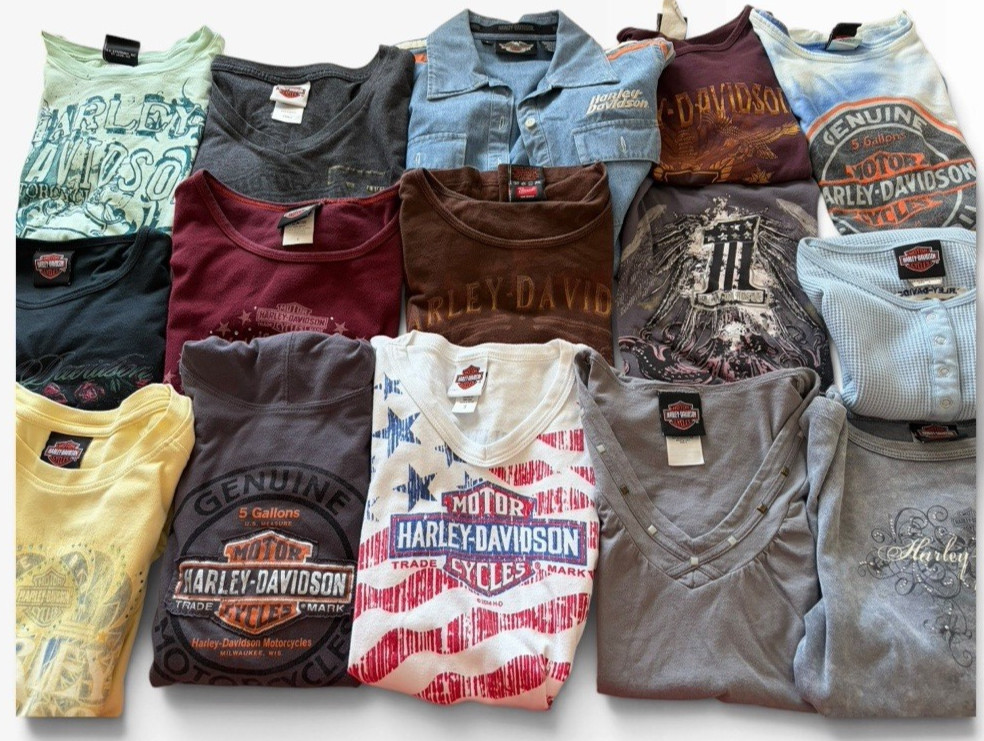 WOMEN\'S LOT OF 15 HARLEY DAVIDSON T SHIRTS BIKER RHINESTONE Long, Short Sleeve S