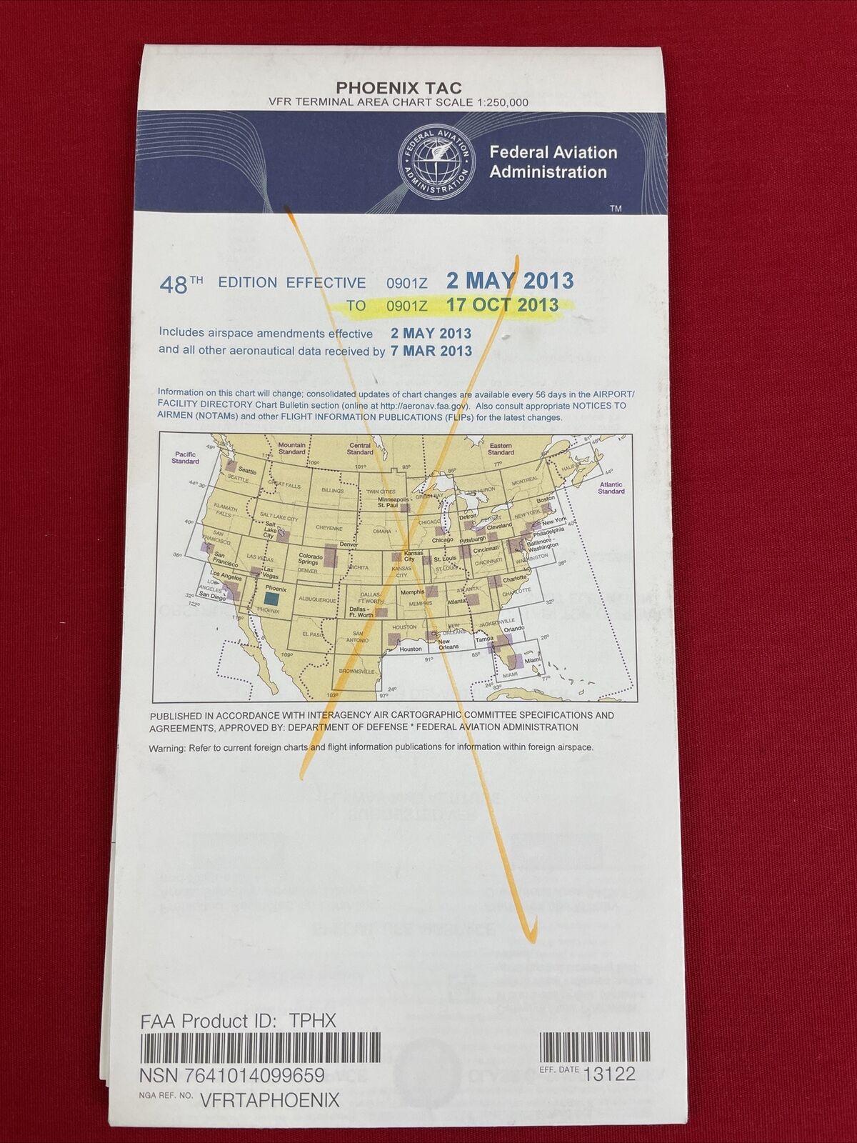 2013 PHOENIX TAC VFR Terminal Area Aeronautical Map Aerial Chart, 48th Edition