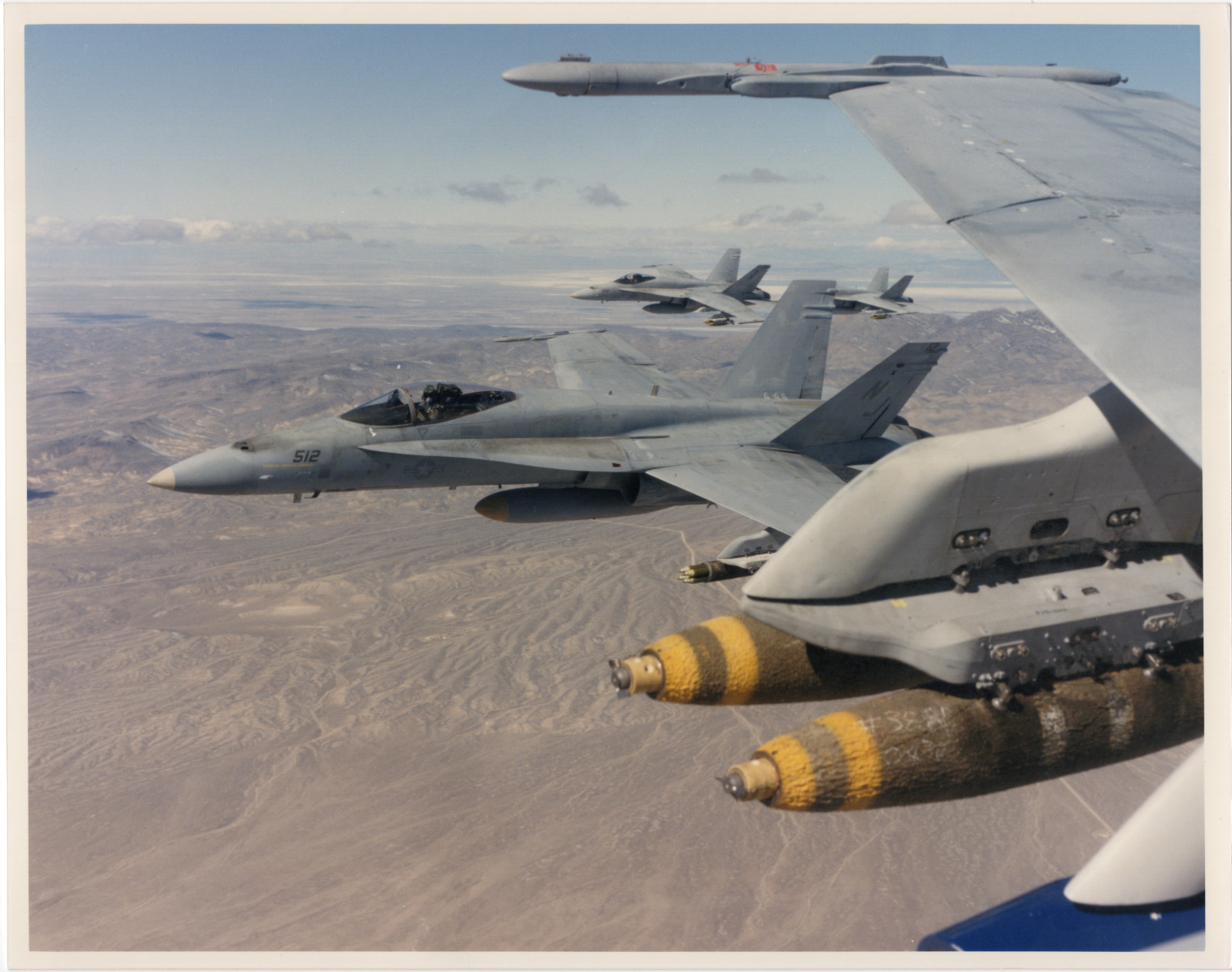 1988 McDonnell Douglas F/A-18 Hornet 8x10 Photo, Four Ship Desert Formation