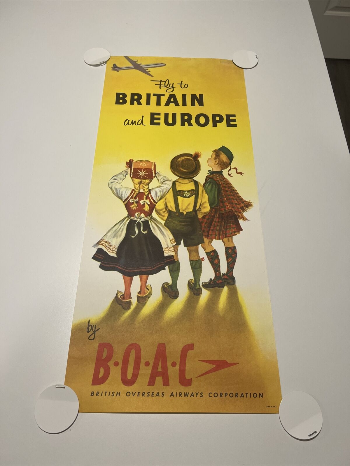 Vintage Original BOAC Travel Poster Fly To Britain Europe Frank Wooton...
