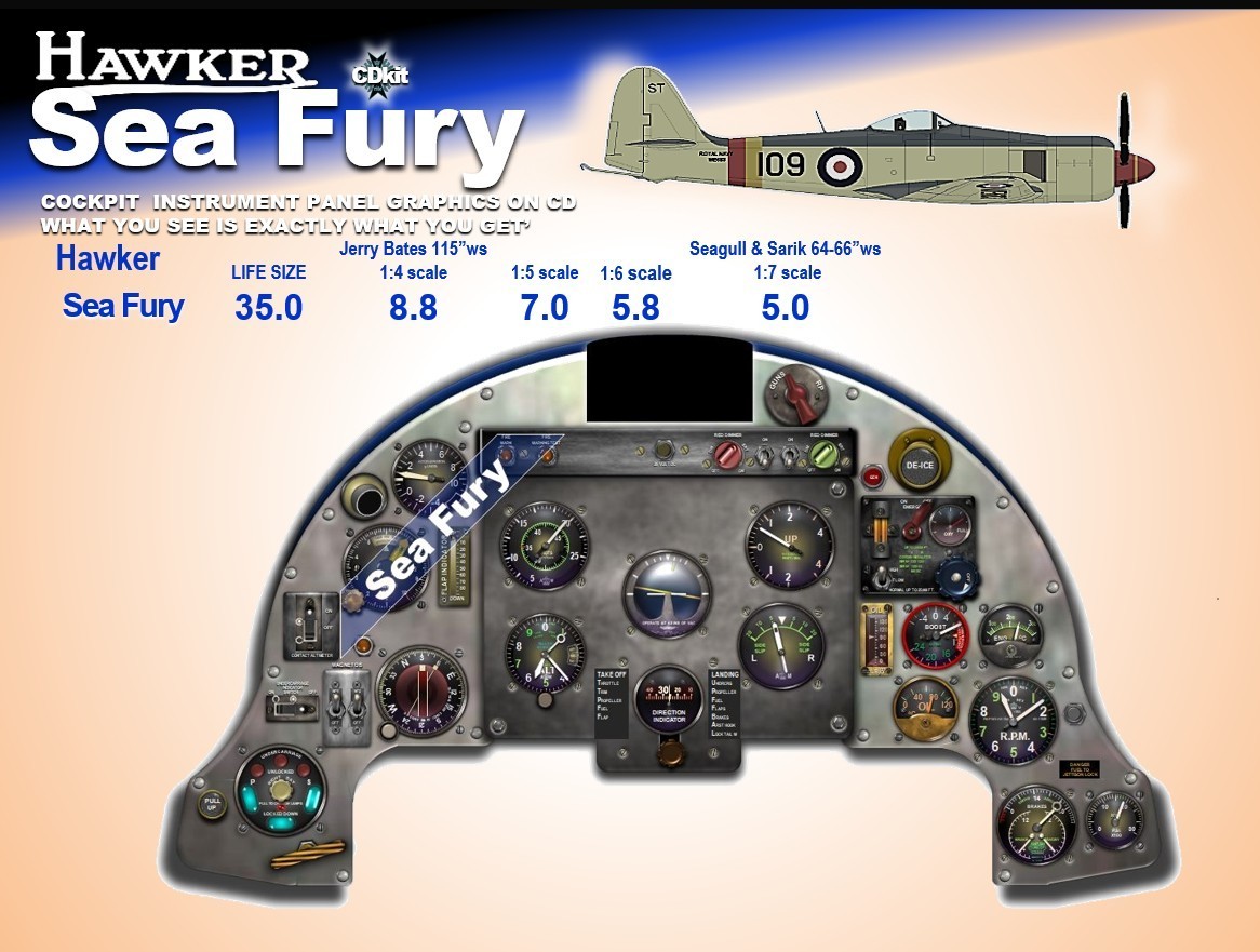 HAWKER SEA FURY COCKPIT instrument panel CDkit