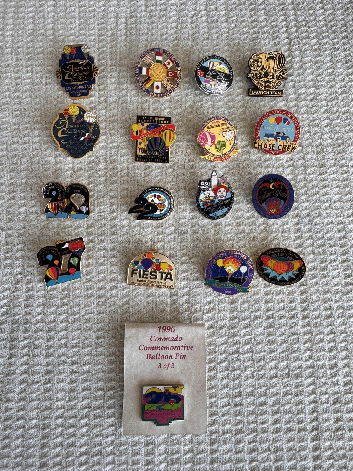 17 Vintage Albuquerque International Balloon Fiesta Pins 1991-1998; Some Rare