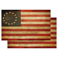 2x Vintage Look Betsy Ross 13 Stars American Aged Flag Stickers 5x3 Inch Decal  picture