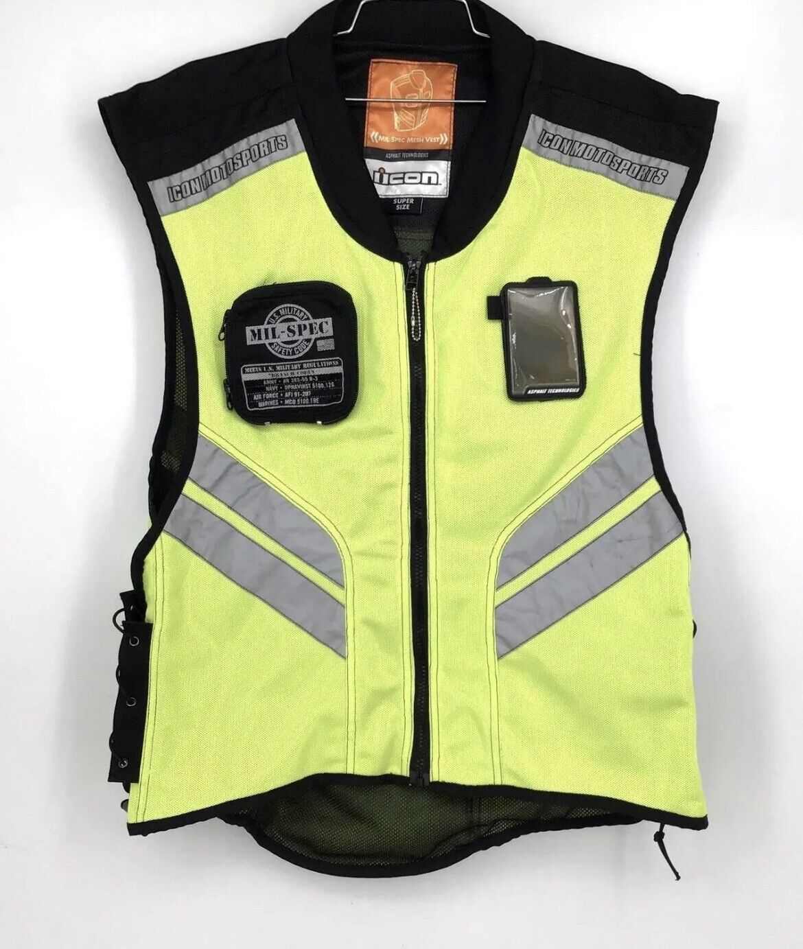 Icon Men's Neon Mil-Spec Motorcycle Reflective Safety Mesh Vest - Super Size