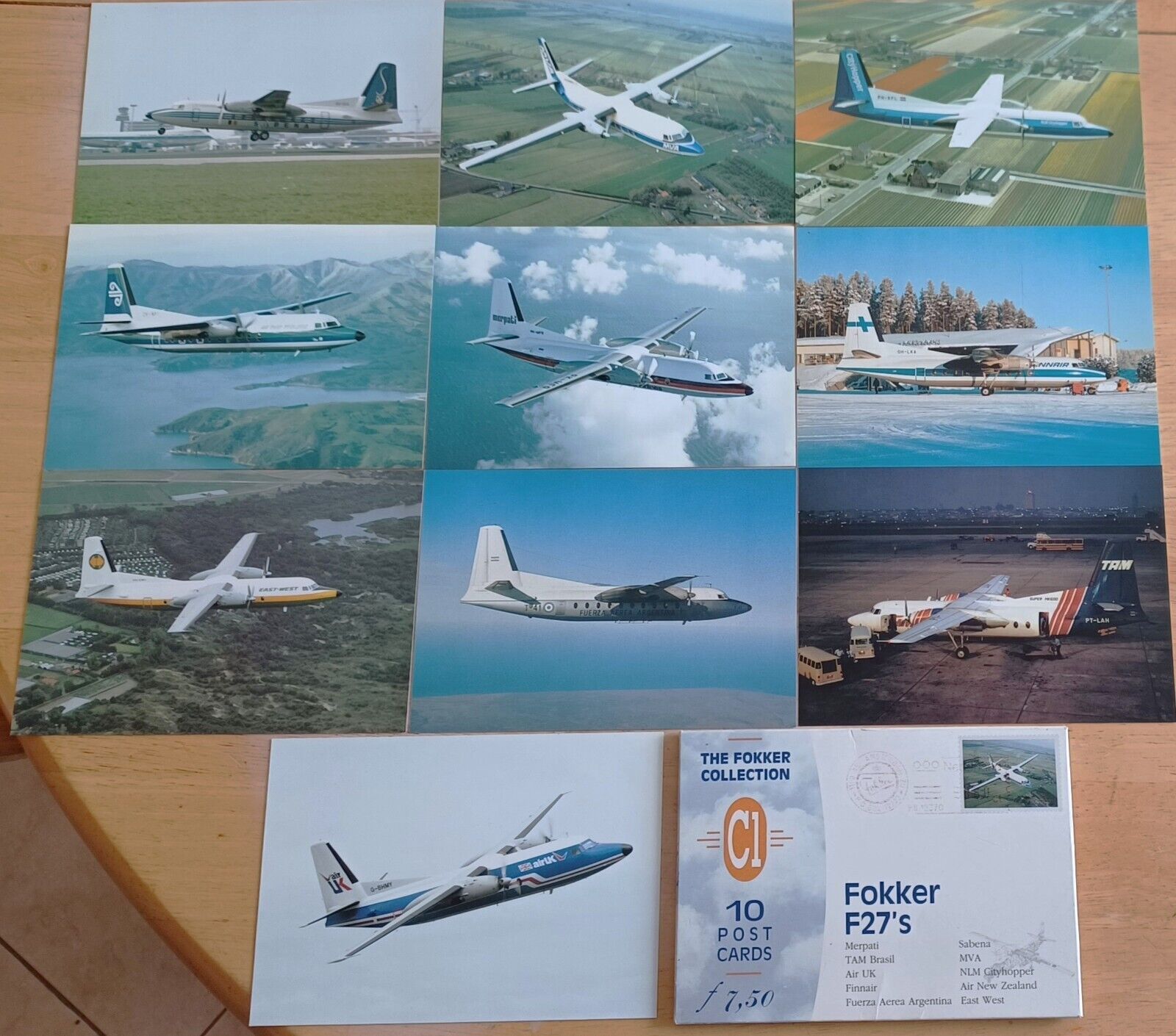 FOKKER F-27, The FOKKER Collection of 10 Airline postcards, FOKKER ISSUED,