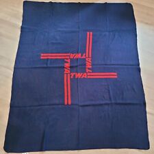 Vintage TWA Airline Travel Blanket Navy Blue/ Red Logo Zoeppritz Germany 46