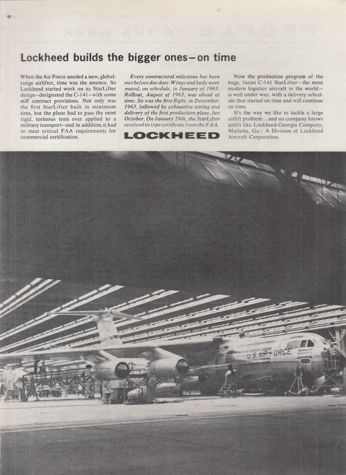 Lockheed builds the bigger ones on time C-141 Starlifter ad 1965 USN