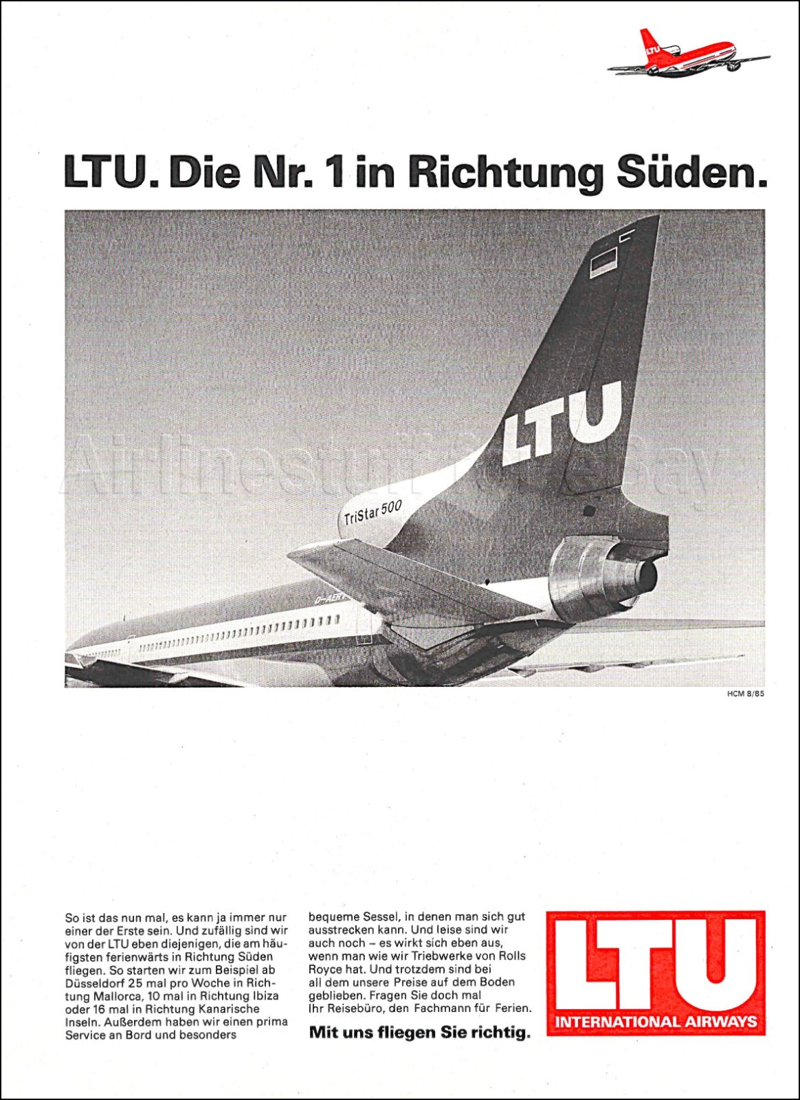 1985 LTU International Airways LOCKHEED L1011 TRISTAR 500 ad airlines advert