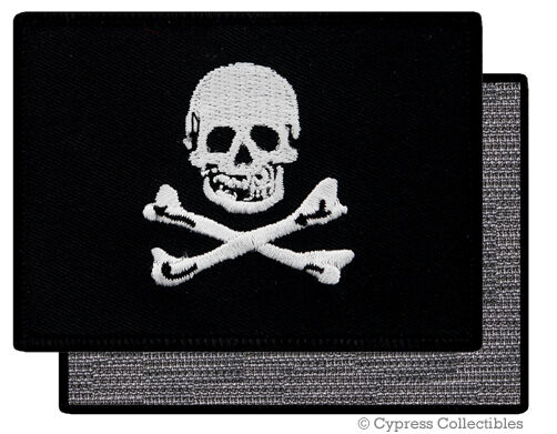 PIRATE FLAG PATCH JOLLY ROGER Skull Crossbones BLACK w/ VELCRO® Brand Fastener